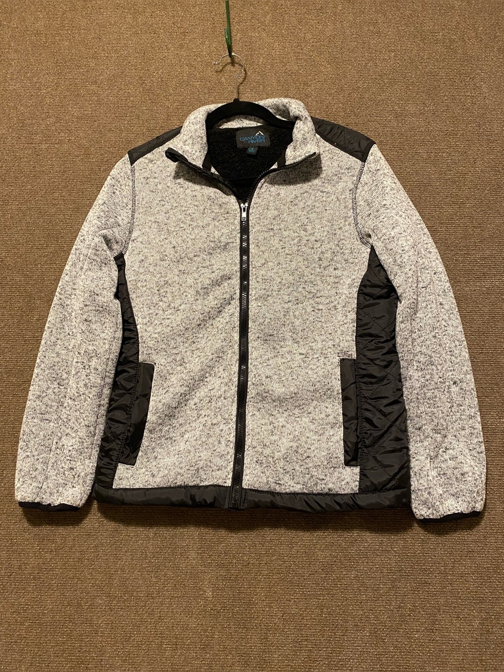 Canyon River  Gray Black Sweater Fleece Full Zip Sherpa Lined Jacket Size Small